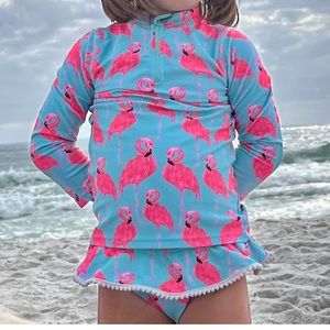 Shade critters Rash guard long sleeve bathing suit bikini set flamingo